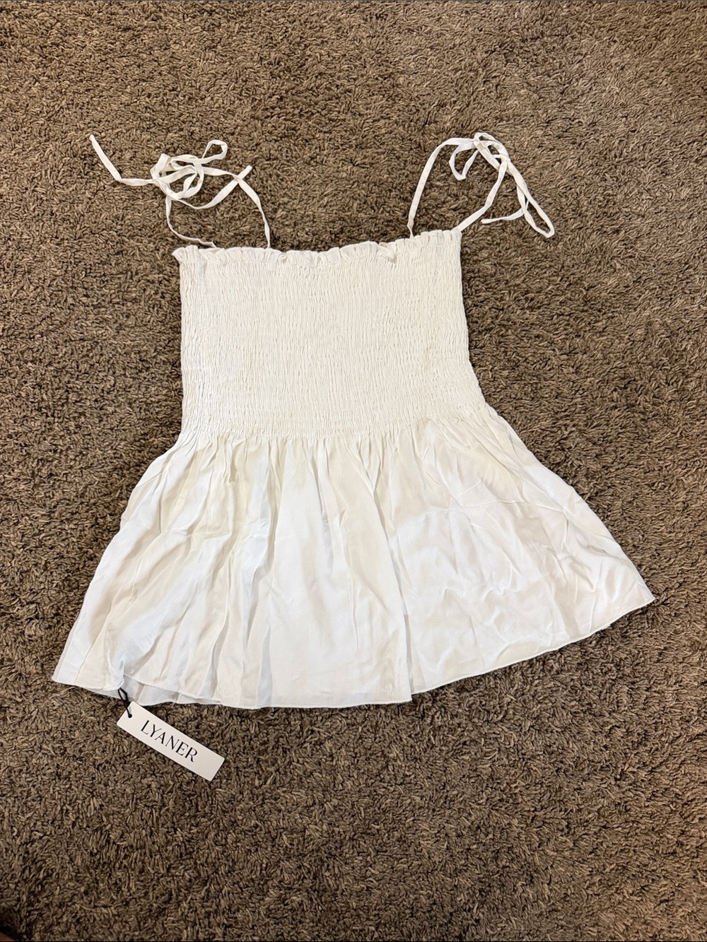 Lyaner White Smocked Tie-Strap Camisole Top